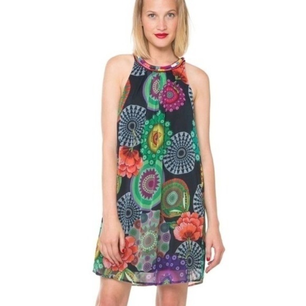Desigual Multicolor vest Aya Printed Sleeveless‎ Shift Farm Dress Size 0 new